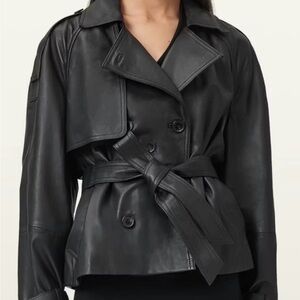 All Saints Reed Double-Breasted Black Leather Jacket - NWT